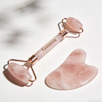 Gonavera Rose Quartz Face Roller & Gua Sha Set