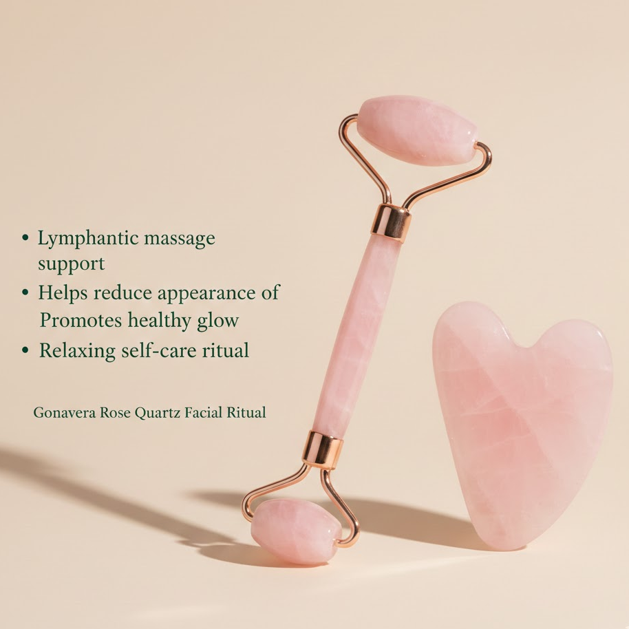 Gonavera Rose Quartz Face Roller & Gua Sha Set