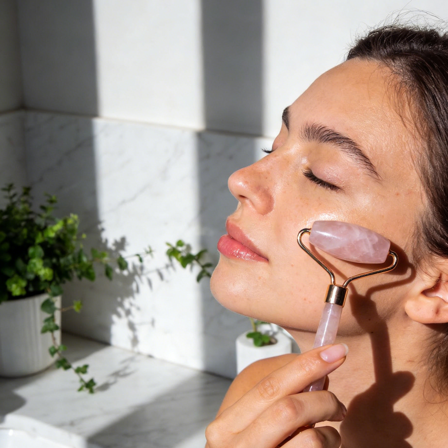 Gonavera Rose Quartz Face Roller & Gua Sha Set