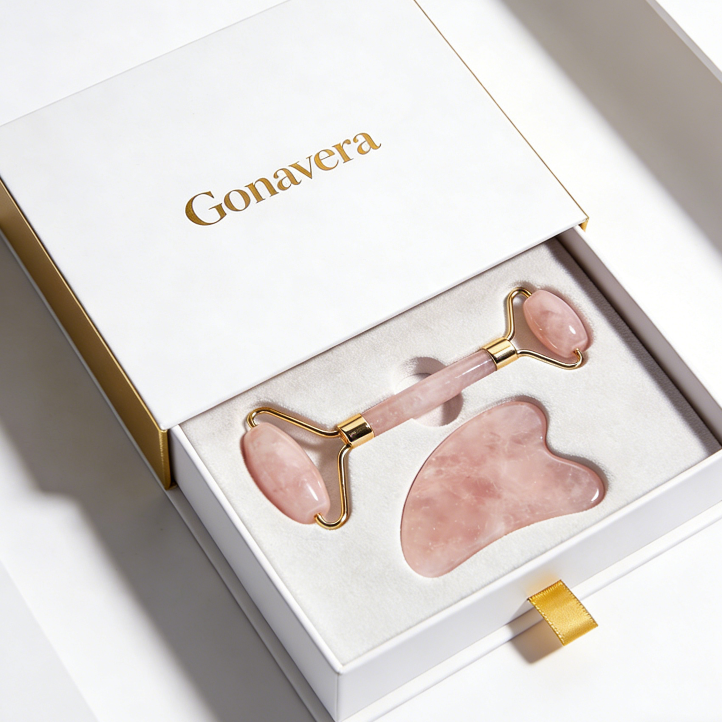 Gonavera Rose Quartz Face Roller & Gua Sha Set